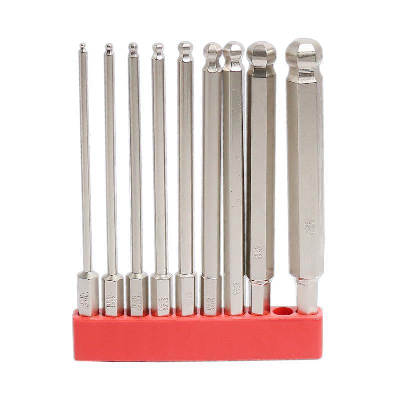 Magnetischer Sechskantschraubendrehersatz aus S2-Stahl mit Kugelkopf und Sechskantgriff für pneumatische/elektrische Schraubendreher.