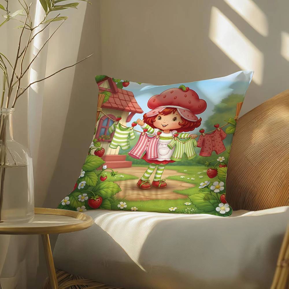

Cute Role Strawberry Shortcake-Cartoon Pillow Case Silky elegant Comfort Sofa Bed Invisible zipper Beach pillowcase 12x12Inch