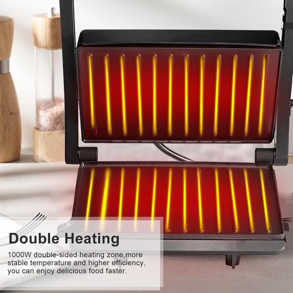 Grilled Steak Machine Breakfast Machine Double Heating Grilling Machine 1000W Household Grill Smokeless Barbecue Machine