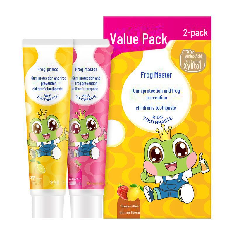 Frog Prince Kids' Fruity Toothpaste 50g x 2 Pack – Anti-Cavity Morning & Night Protection for Ages 3-12.