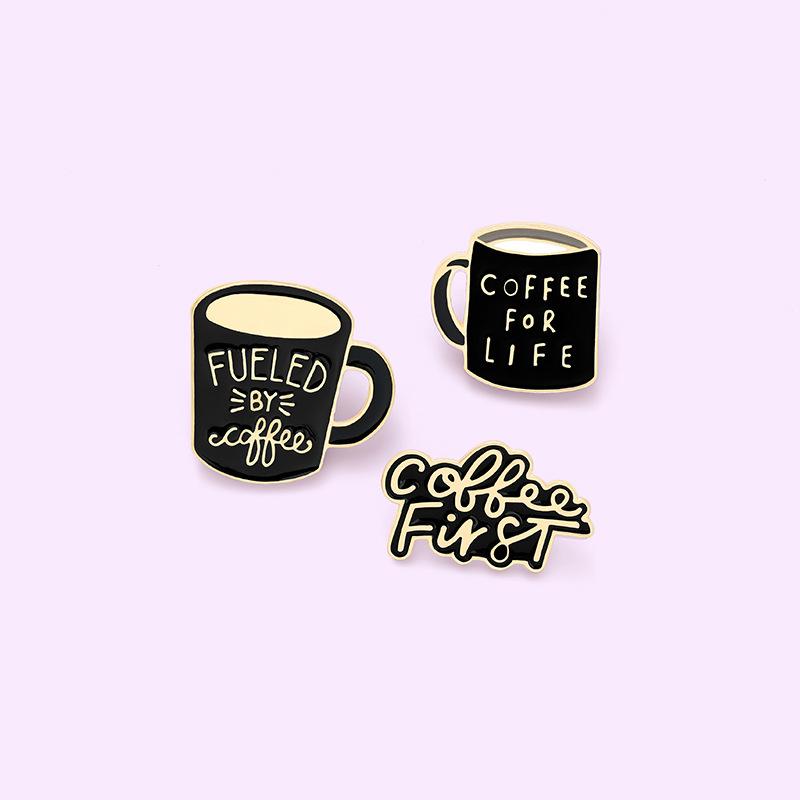 Artistic Cartoon Design Coffee For Life Mug With Durable Geometric Alloy Pin Ideal For Everyday Use