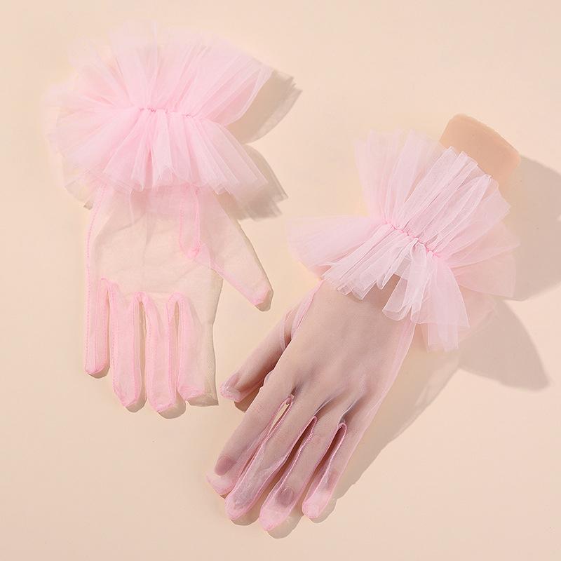 Sexy Black Ruffle Bridal Gloves Puffy Wrist Tulle Transparent Mitten Wedding Costume Accessories Short Tea Party Gloves