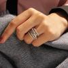 Multi Layered Cross Design Ring Lady Fashion Wide Finger Jewelry Silver Color Bright Zirconia Accessories for Daily Party