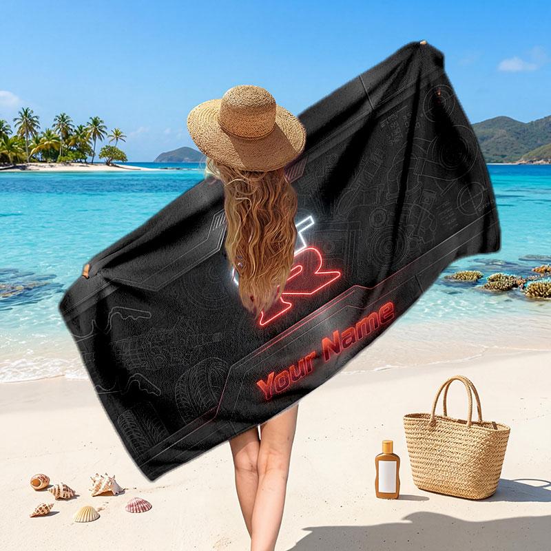 Nissan GT-R Customized Name Text Beach Towel, Soft Absorbent Towel Beach Pool Travel Personal Gift