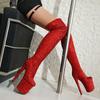 Sexy Women Waterproof Platform Over-the-knee Boots Stiletto Sequined Gold And Silver Thin High Heel Thigh Boots Slip On Round Toe Lady Shoes
