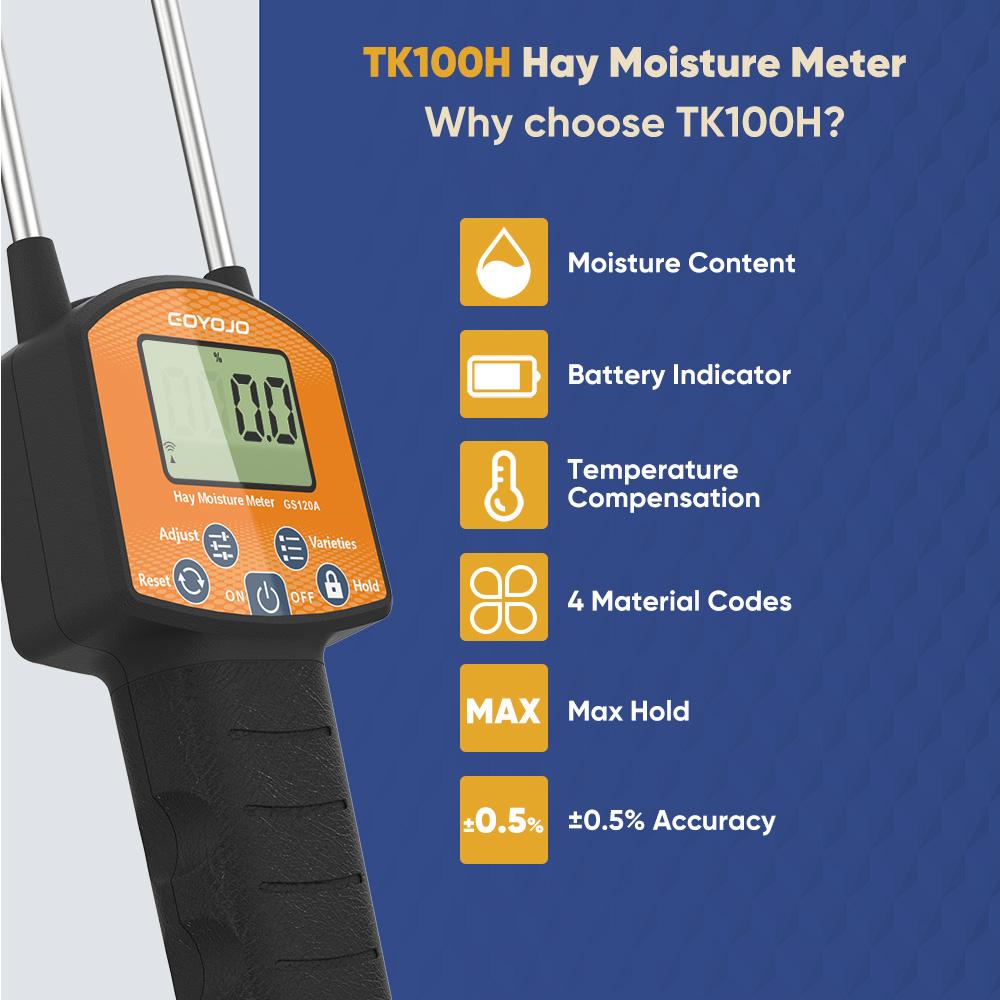 Hay Moisture Meter Tester - Portable Long Probe Type Digital Moisture Analyzer for Forage, Bale, and Agricultural Applications