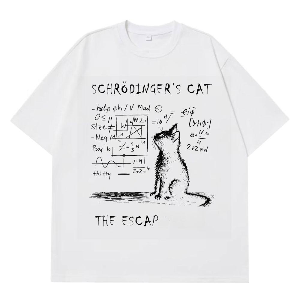 Schrödingers Katze Kreativer Druck Sommer Kurzarm Baumwoll-T-Shirt Herren Damen Streetwear Lockere T-Shirts Übergroßes Baumwoll-T-Shirt