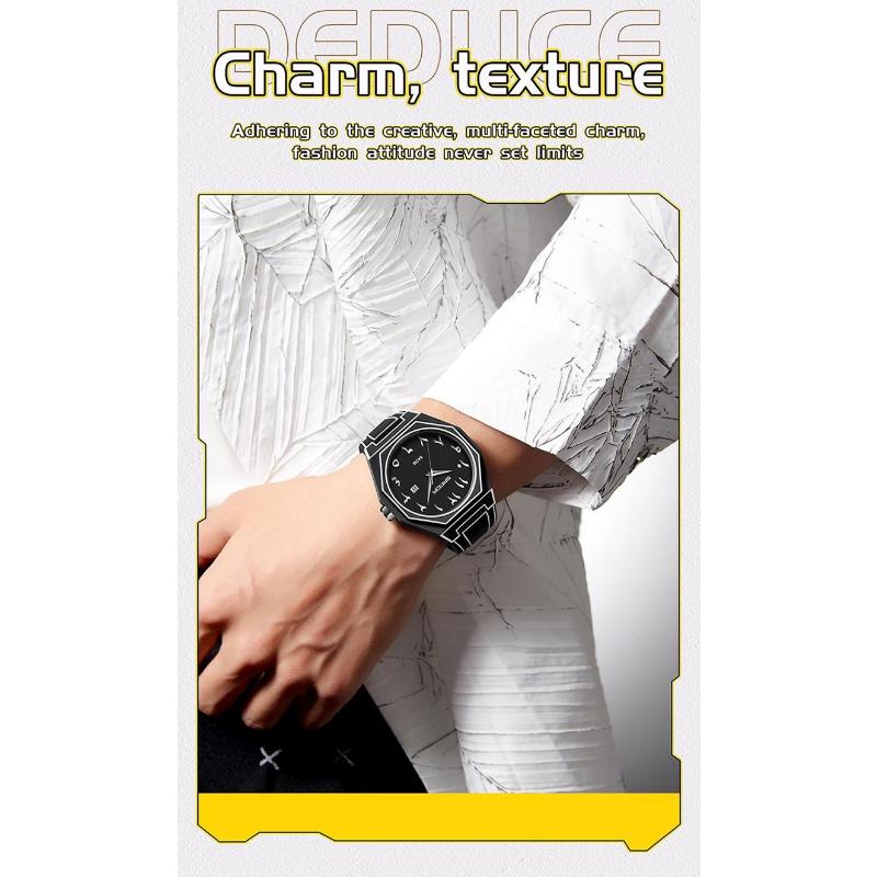 SANDA Fashionable Men's Quartz Watch Waterproof Silicone Strap Unique Scale Calendar Creative Lines Student Watches