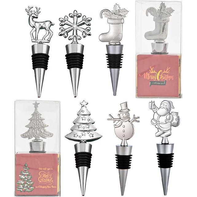 6pcs Wine Bottle Stoppers, Christmas Decorative Wine Stoppers set, Individual Package Reusable Alloy Wine Stopper Suitable for Christmas Party,