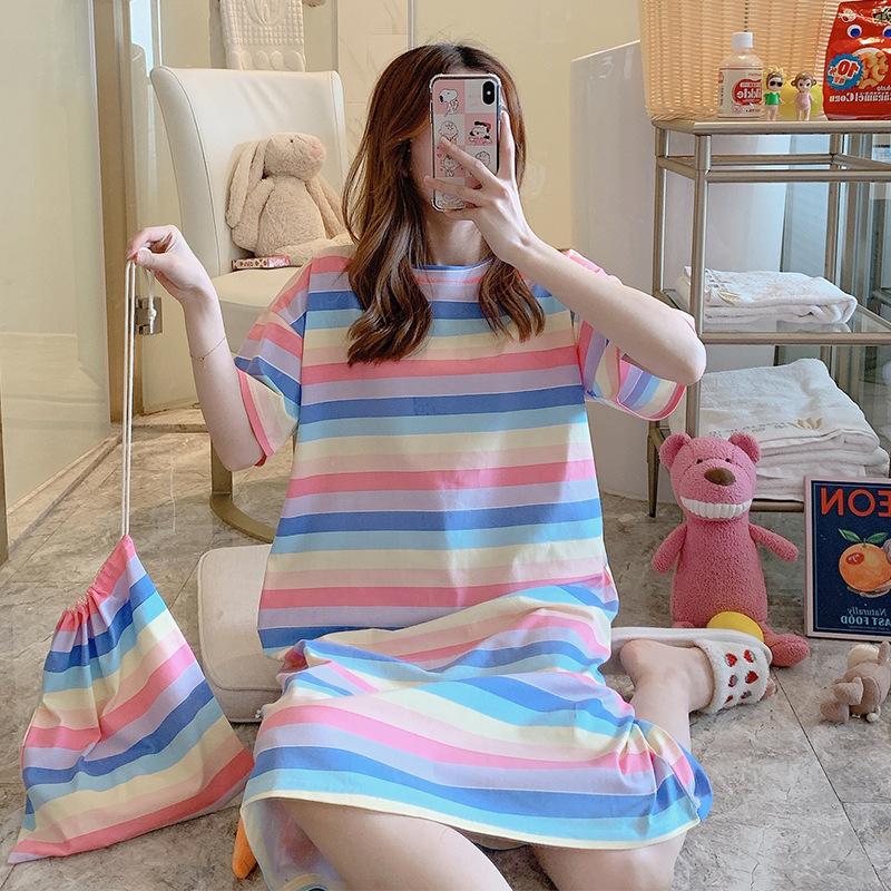 Girls' Summer, Spring and Autumn Short-sleeved Home Wear with Cute Cartoon Designs and Loose Style Pajamas and Nightgowns