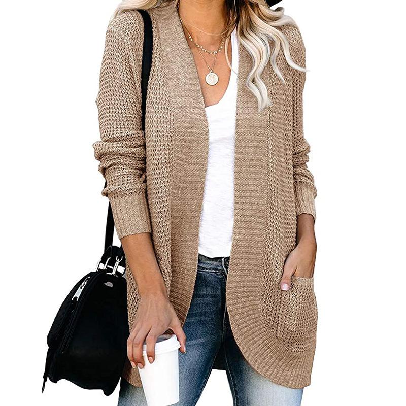 Autumn Winter Vintage Loose Long Sleeve Top Solid Color Cardigan Knitwear V-Neck Sweater