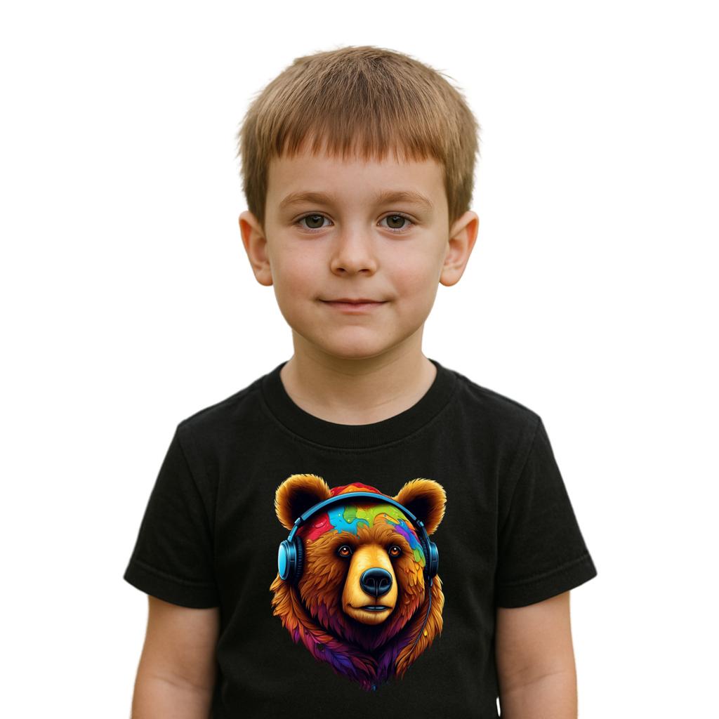 Bär mit Kopfhörern T-Shirt Herren Damen Tees Top – Musikliebhaber Tee, Geschenk für Musikliebhaber