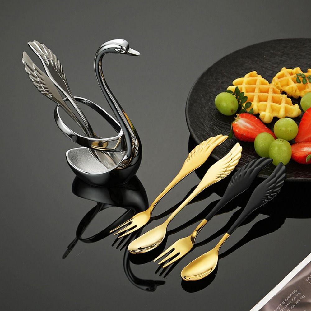 Elegant Swan Cutlery Set Fork Spoon Organiser  Coffee Fruit Dessert Stirring Mixing