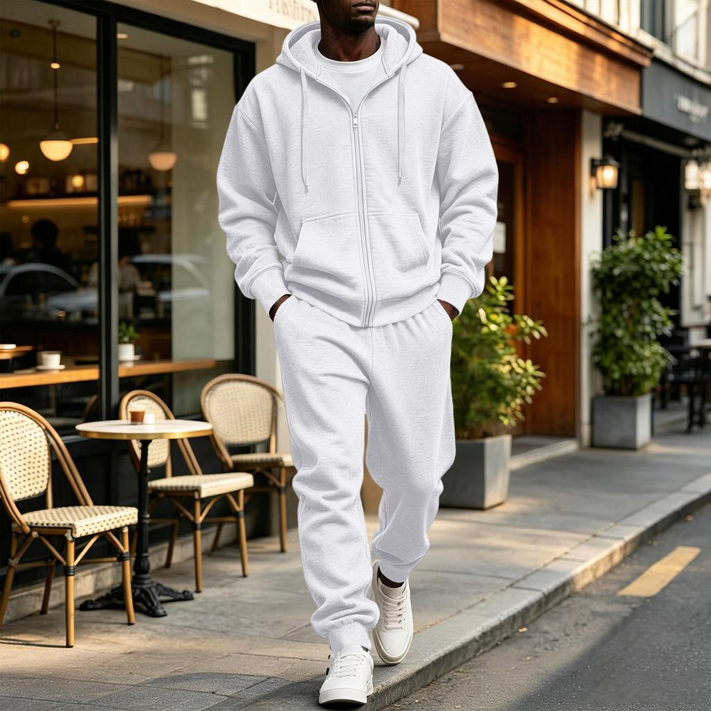 Completo con felpa con cappuccio e zip a contrasto e pantaloni della tuta con coulisse da uomo