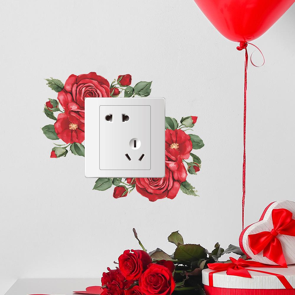 Decorative Stickers for The Wall Switch in The Background of The Living Room Entrance with Painted Romantic Roses