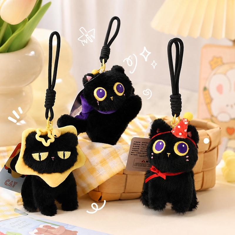 Christmas Black Cat Keychain for Bag Hanging Ornament Halloween Black Cat Keyring Pendant Accessory Halloween Party Gift