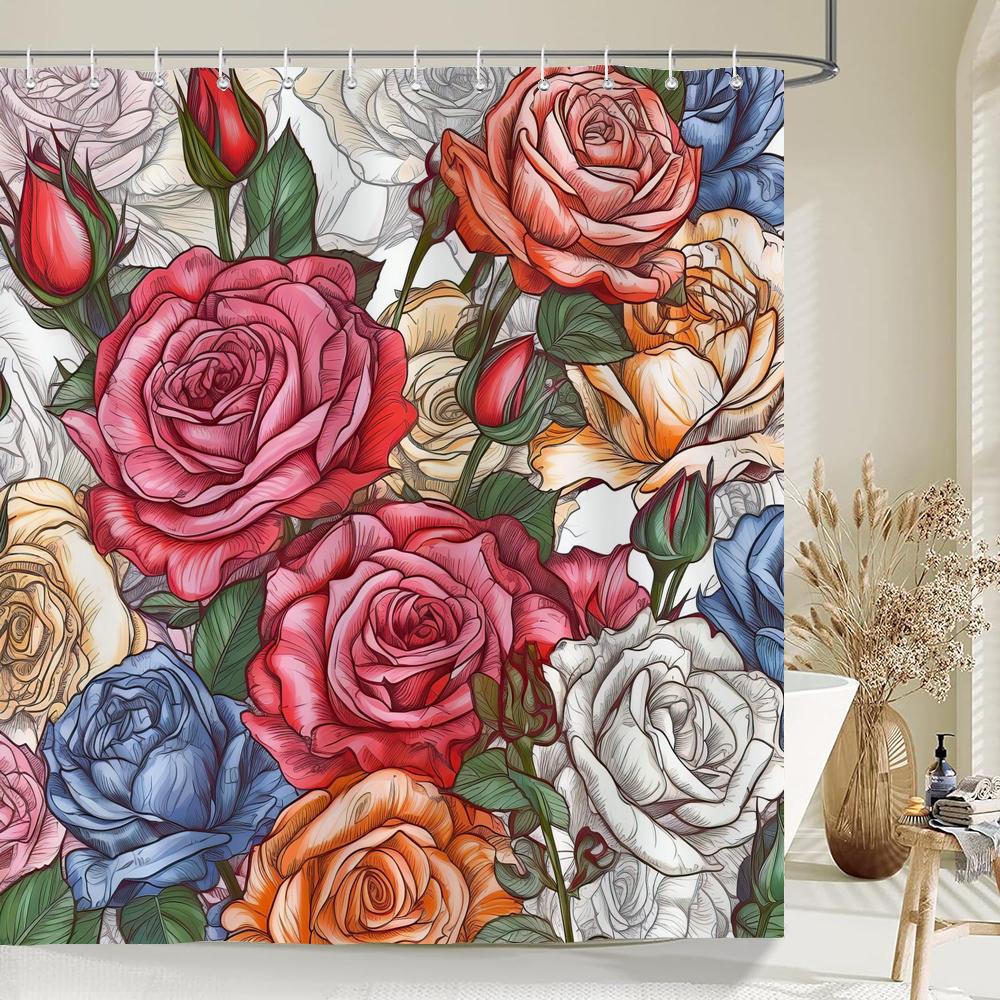 1 pack of print shower curtains polyester fabric beautiful flowers bathroom curtain with hooks home decoration curtain