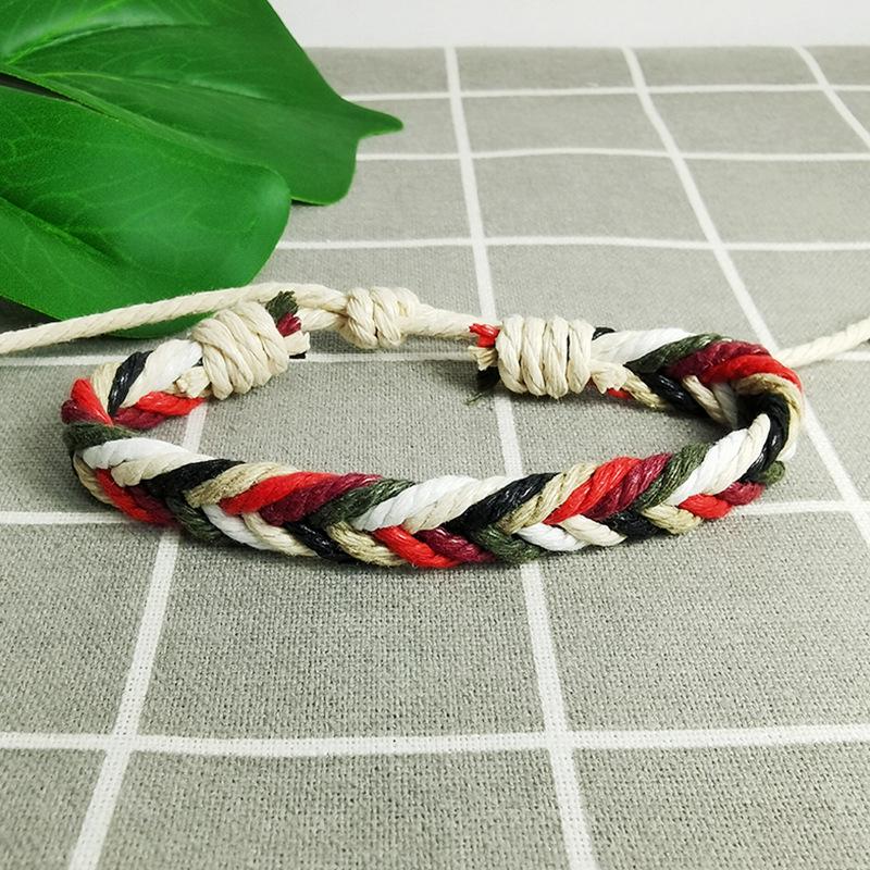 

Винтажный плетеный вручную браслет из хлопка и льна, регулируемый трехцветный веревочный браслет для мужчин и женщин
