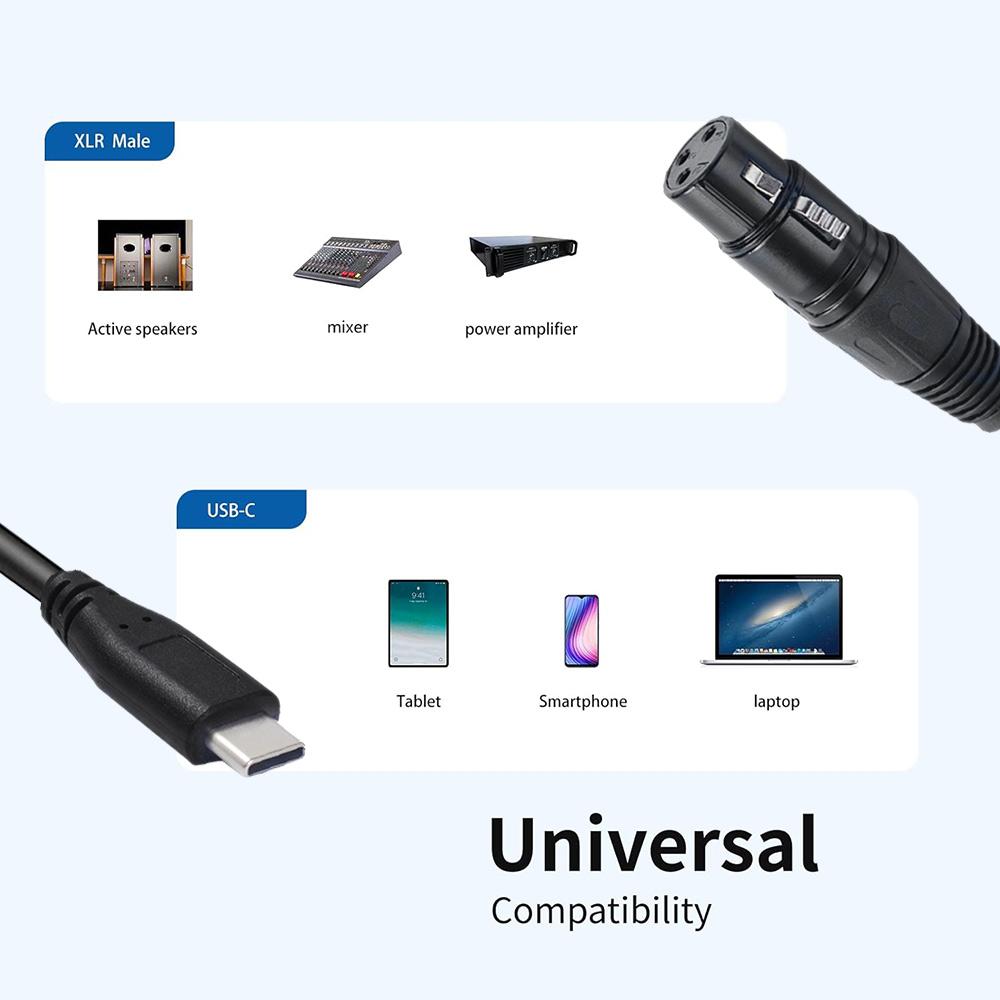 JUNSUNMAY 1m Type-C Male to XLR Male Cable Microphone Audio Adapter for Mobile Phones/Tablets/Laptops/Computers