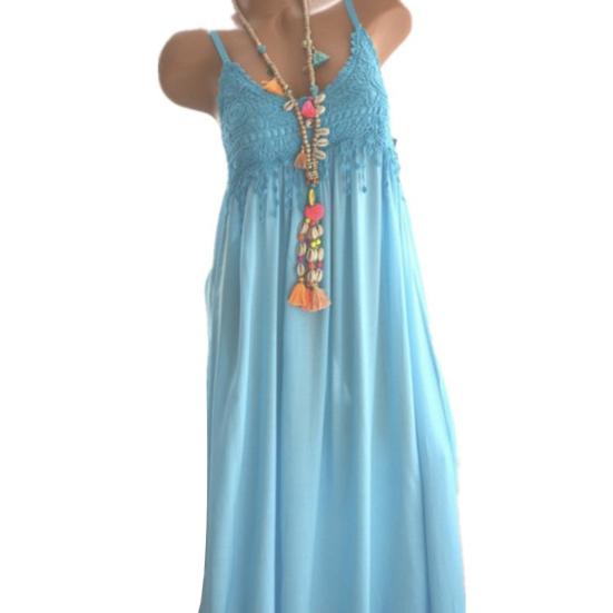 Summer Beach Plus Size Women Crocheted Lace Solid Color Sleeveless Maxi Dress