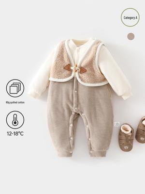 80g Cotton A-Class Padded Two-Piece Autumn/Winter Baby Romper - Thick Warm Climbing Outfit for Newborns