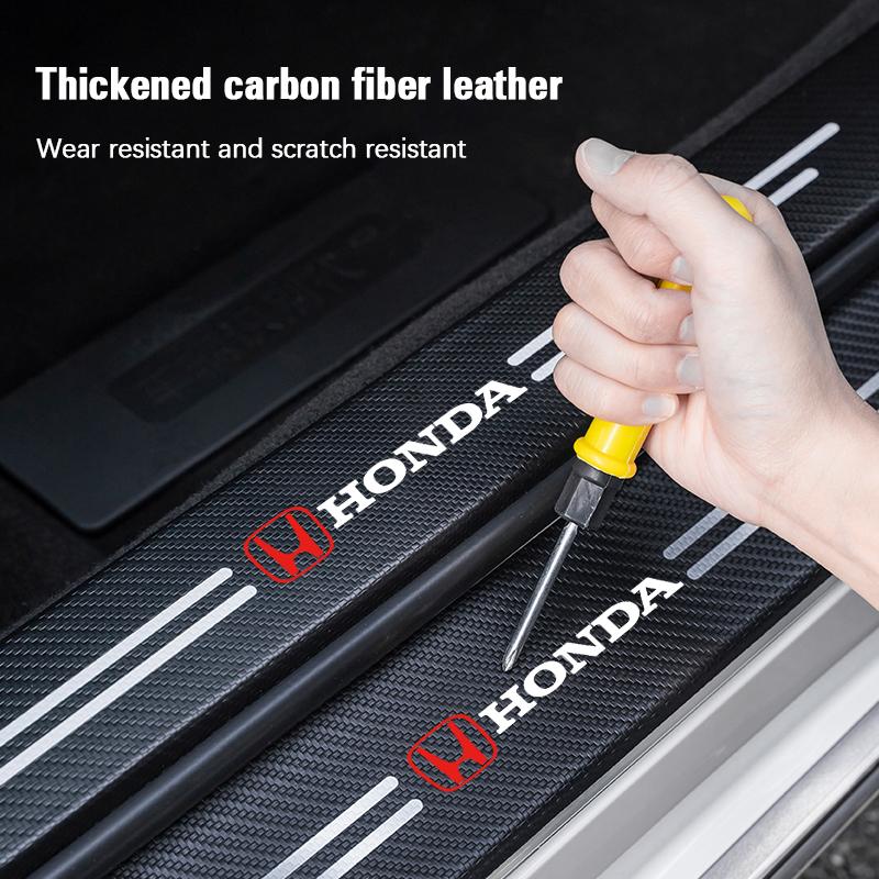 TQDX8 Honda Car Threshold Strip Anti Stepping Leather Protective Sticker For Honda civic accord fit jazz pilot CRV odyssey passport