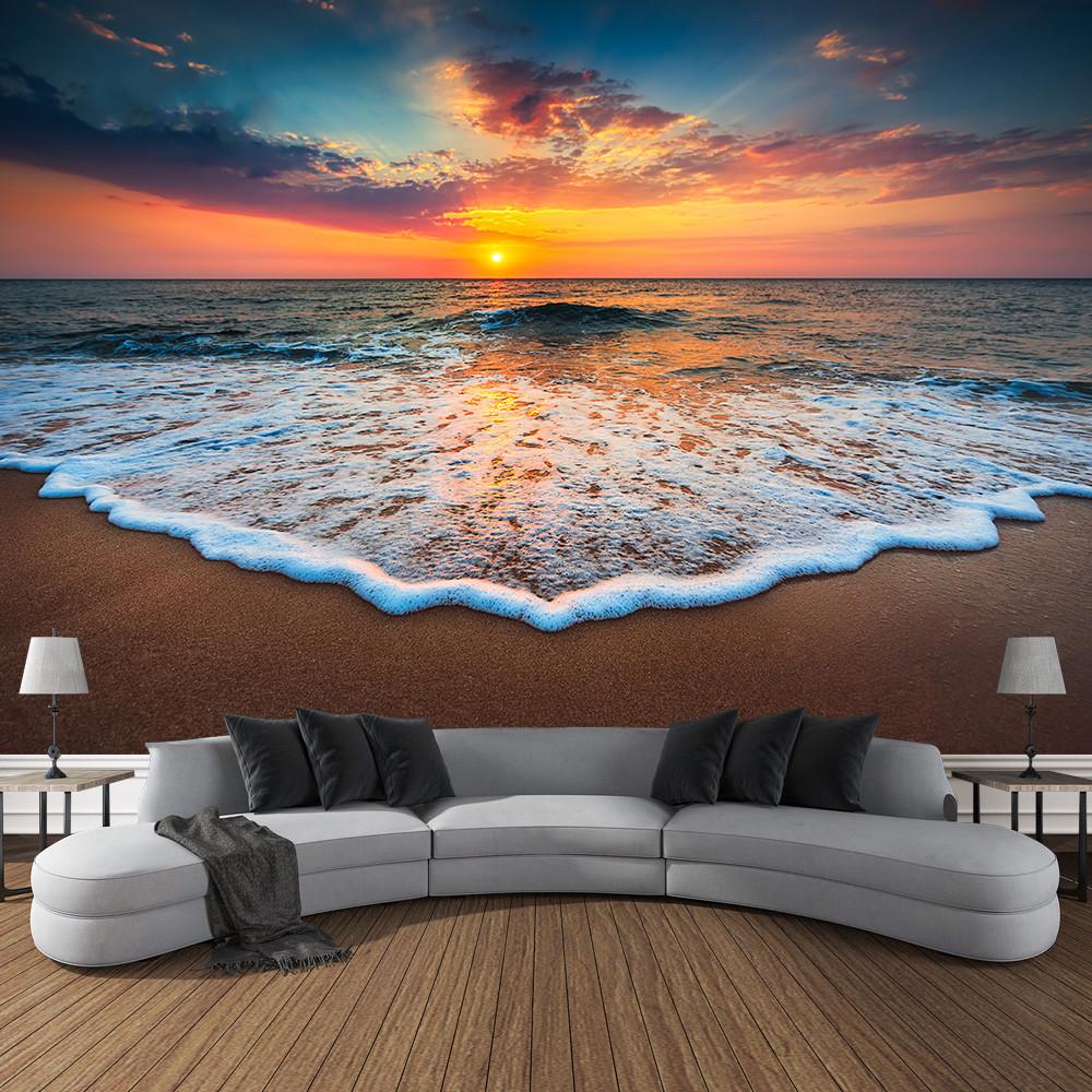 Summer Beach Sunset Landscape Printing Pattern Tapestry Home Living Room Bedroom Dormitory Wall Decor Background Cloth Tapestry