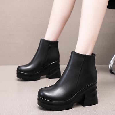 Genuine Leather Platform Ankle Boots Women Fashion Wedge Shoes Autumn Winter Women High Heel Shoes Warm Women Snow Boots