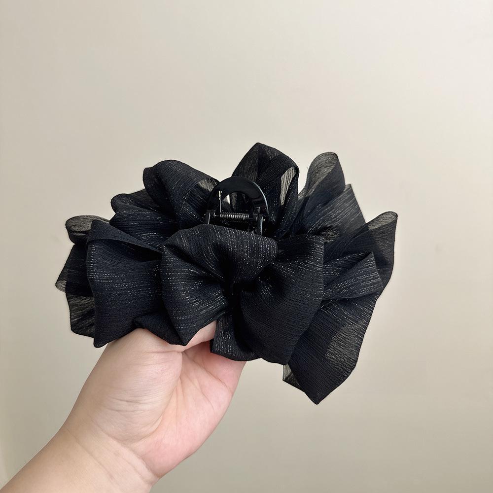 Elegant Korean Black Bow Hairpin - Large High-Grade Shark Clip for Summer