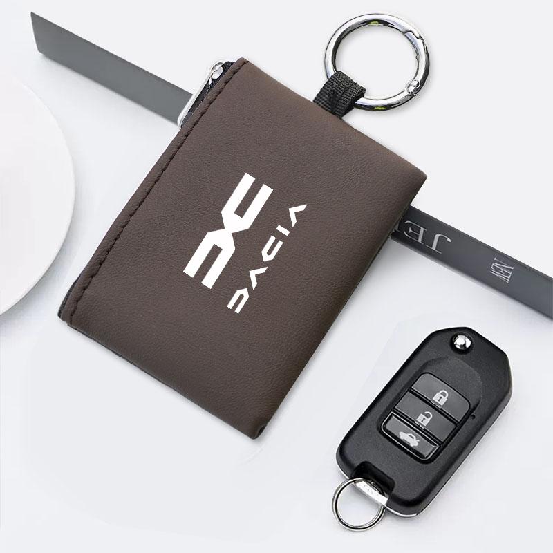 Car Accessories Leather Key Wallet Card Bag Emblem Keychain Pouch For Dacia Bigster Spring Duster Sandero Jogger Dokker Lodgy RS