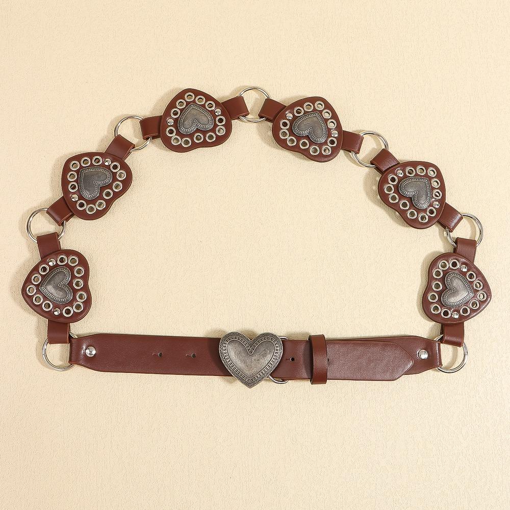 Vintage Cowgirl Buckle Belt Zinc Zinc Alloy Heart Hollow Belt Trendy Cowboy Waistband  Waist Accessories