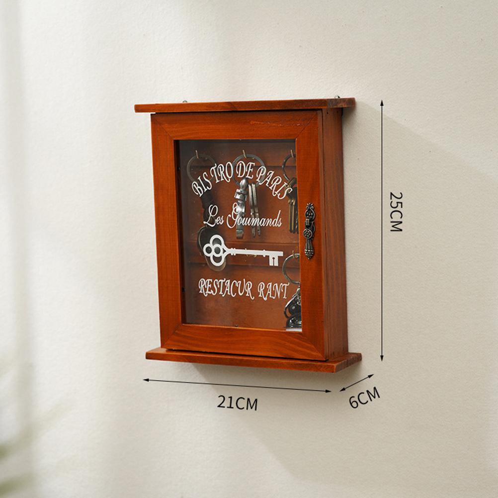 Key Organizer Wooden Key Cabinet Wall Box Beautiful Durable Retro Acrylic Door Key Storage Box