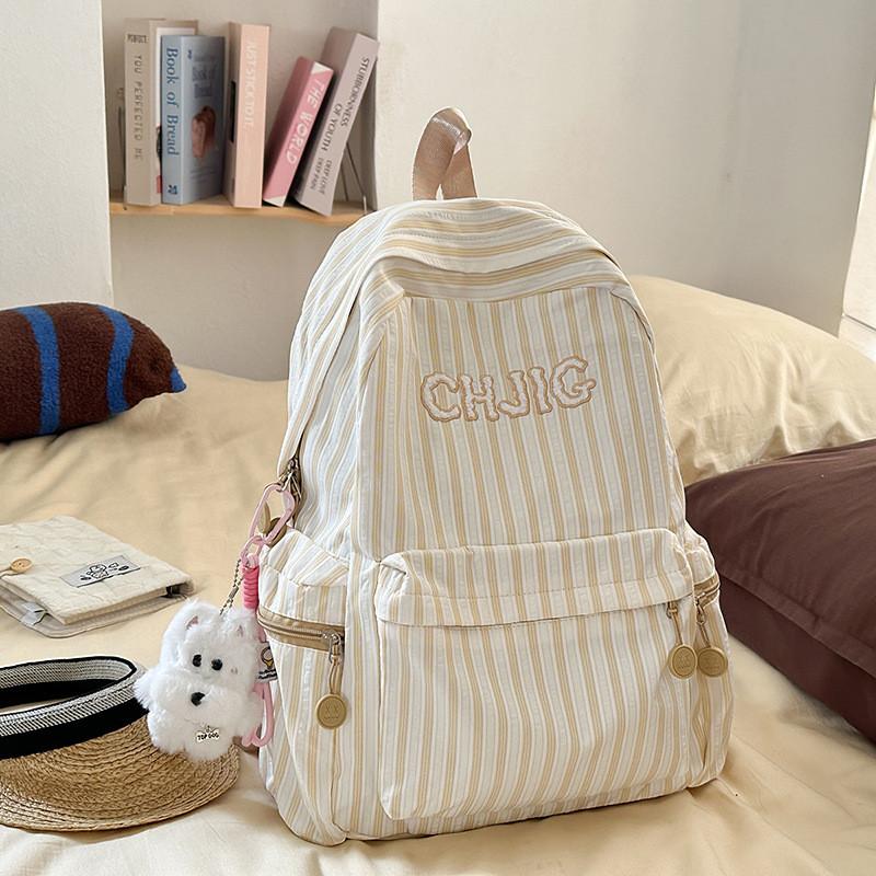 Spacious And Light Striped Nylon Backpack With Padded Straps For Girls School
