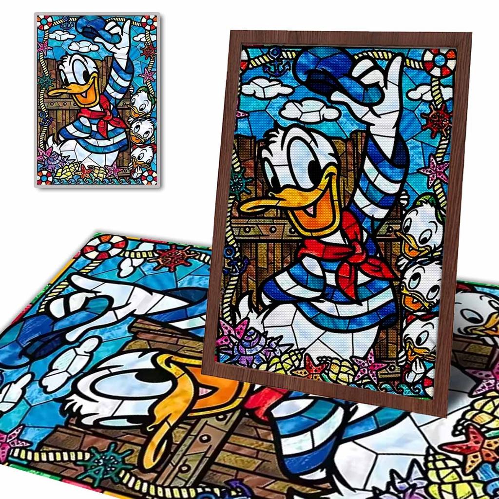 DIY Diamond Painting Donald Duck and His Nephew Cross Stitch Kit Mosaic Art Diamond Painting Full Circle Diamond Home Decoration
