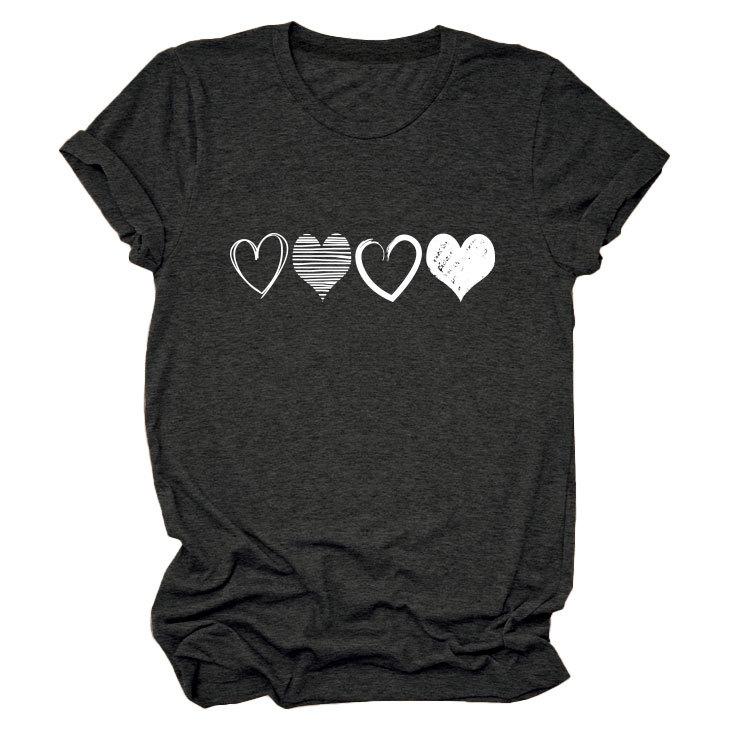 Fashion Trends Four Different Hollow-Out Love Women's Crew Neck Short Sleeve T-Shirts