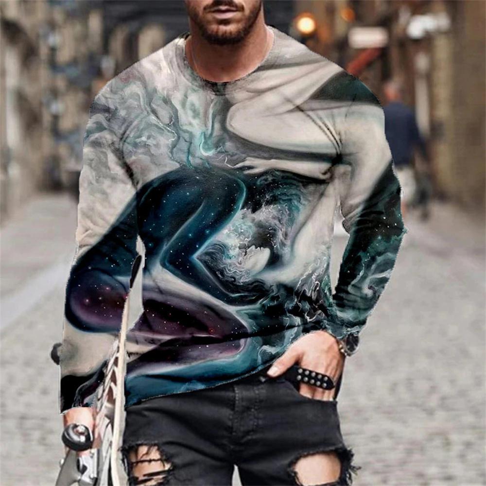 Vintage Men's T-shirt Templar Printed Long Sleeve Tops O-neck Men Clothing Oversized Casual Streetwear Autumn Black Tees