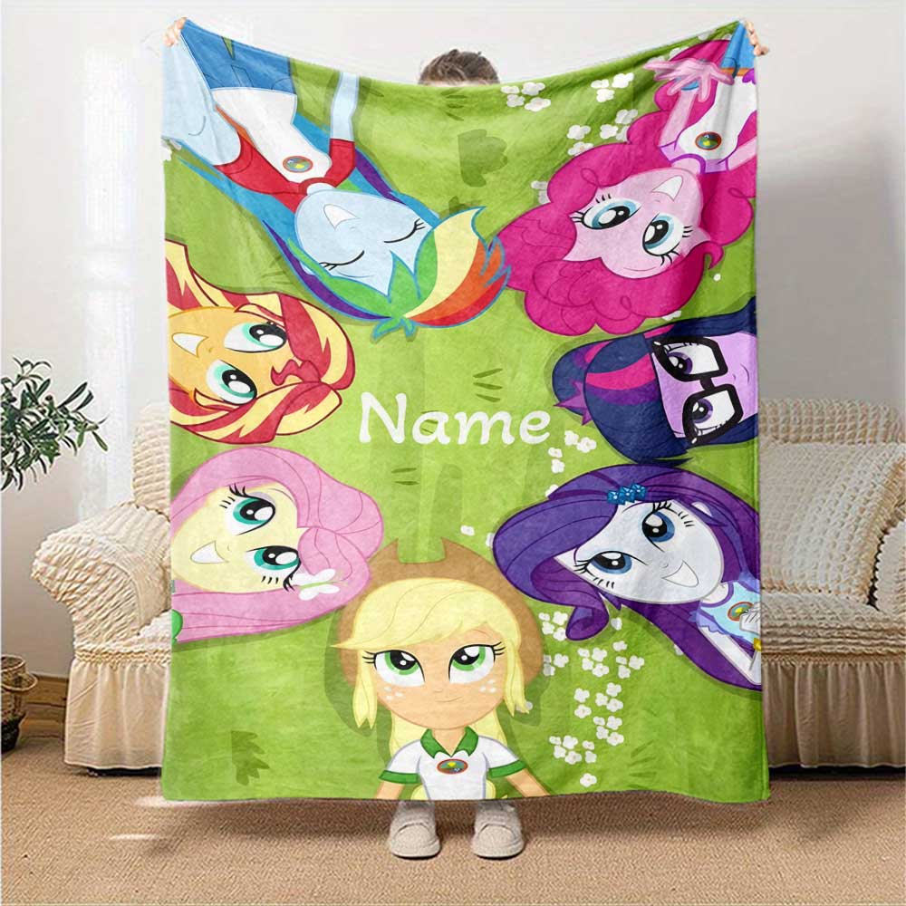 Little Pony (2) Personalized Name Blanket Throw Customizable Blanket Soft Warm Cozy Throw For Seaside Bed Office Bedding All-Season Use