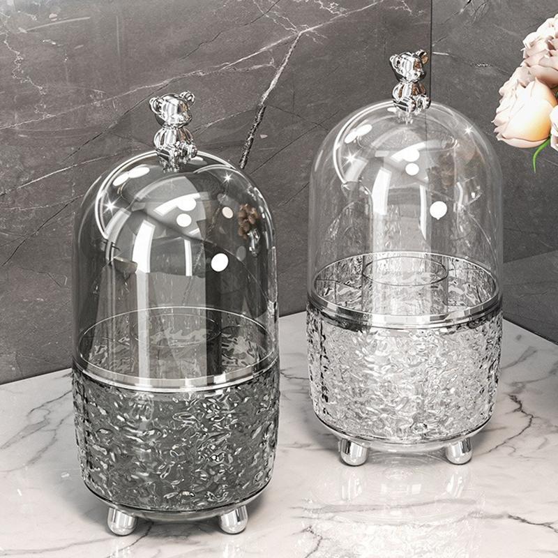 360 Rotating Makeup Brush Holder with Lid Clear Dustproof Make Up Brushes Container for Vanity Desktop Bathroom Cosmetic Storage