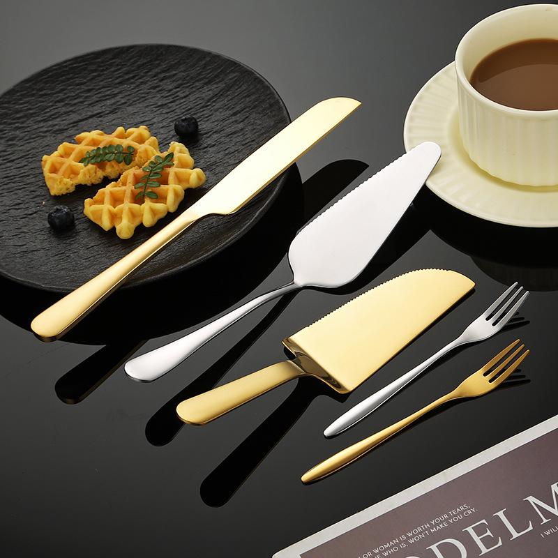 Stainless Steel Cake Spatula and Serrated Bread Knife Set with Mooncake Knife, Forks, and Triangle Shovel