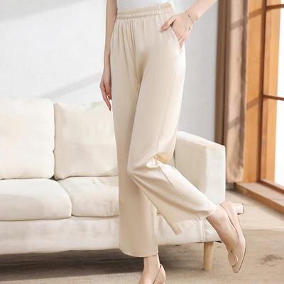 XUEXI Women's Elegant Mulberry Silk Cropped Pants