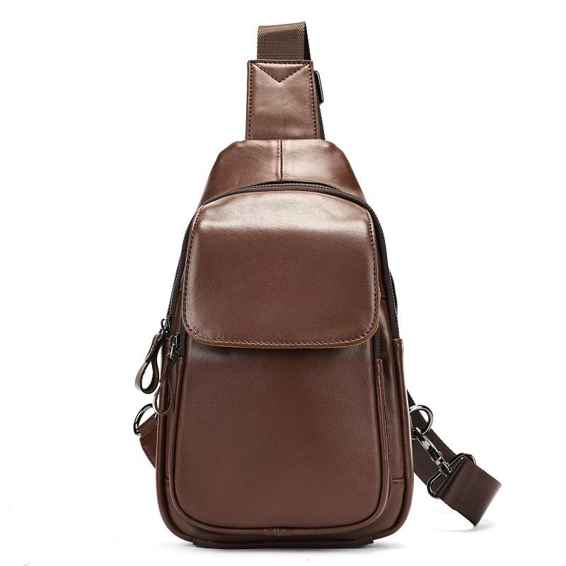 New Genuine Leather Chest Bag Trendy Brand Men s Single Shoulder Crossbody Personalized Fashionable Sports