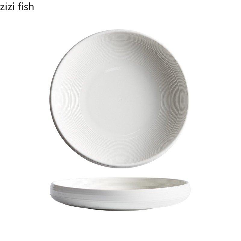 Circular Ceramic Dinner Plate Restaurant Salad Bowl Thick Soup Bowl Snack Plate Dessert Plate Pasta Plates Solid Color Tableware