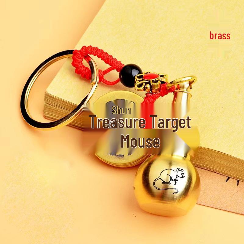 Red Rope Brass Keychain with Five Emperors Coins, Zodiac Animals, and Openable Copper Gourd for Cinnabar Pendant