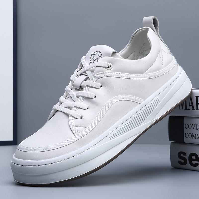 European station tide shoes spring and summer leather breathable little white shoes men's wide-headed board shoes crooked head platform casual shoes m