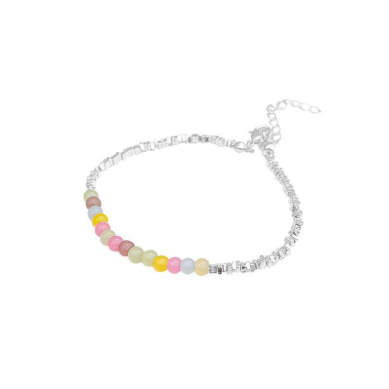 Dopamine Luxury Colorful Beaded Bracelet: High-End Silver Flash Women's Jewelry