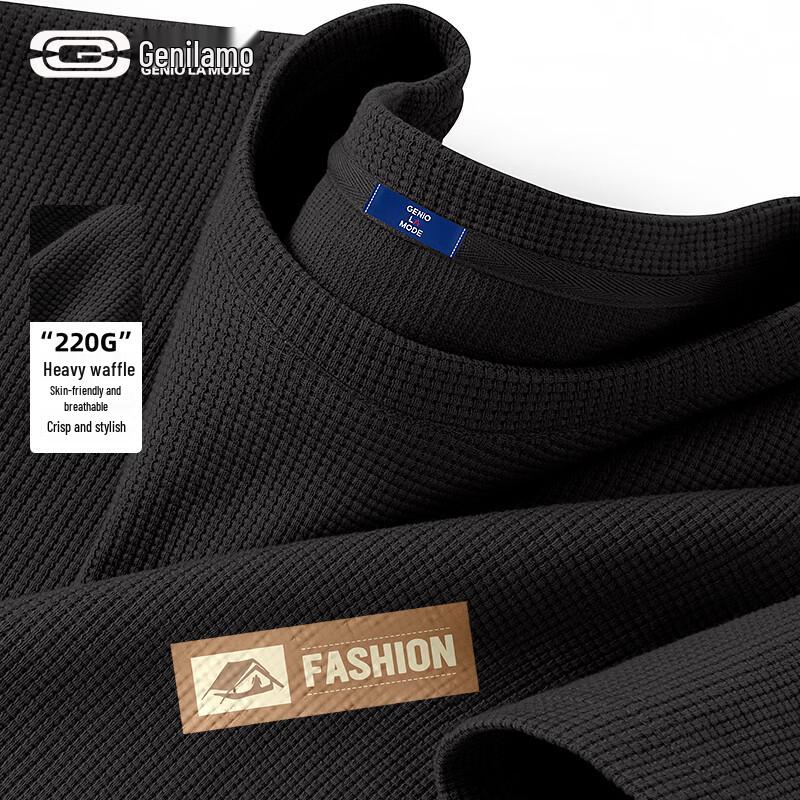 GENIOLAMODE Men s Waffle Knit Loose Fit T-Shirt XL