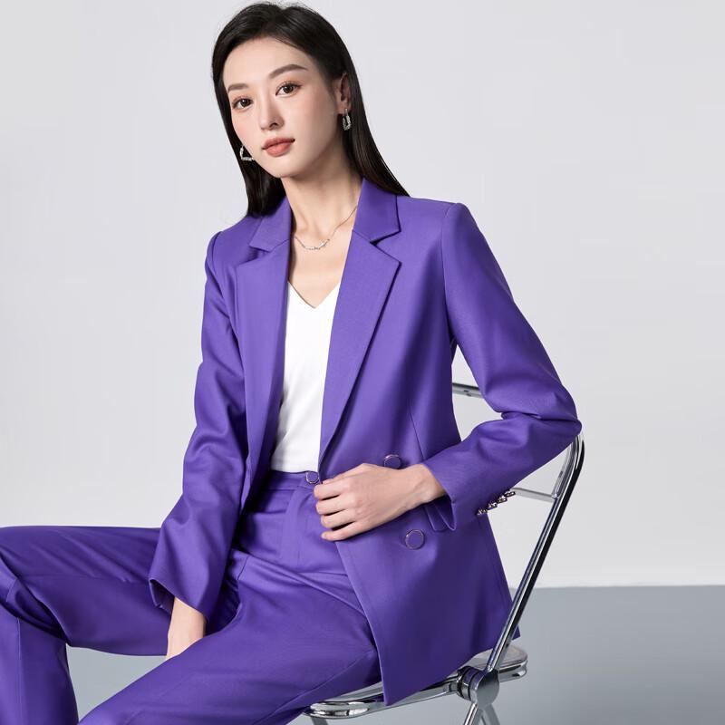 Women's Double-breasted Purple Blazer & Pants Suit Set