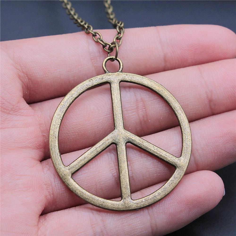 Grote vredessymbool hanger ketting Eenvoudige vintage vredessymbool hanger ketting Metalen ketting Lange ketting ketting