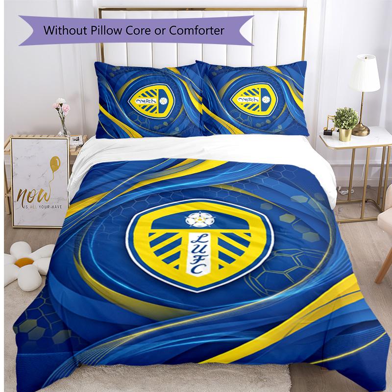 Leeds United Fußball Bedrucktes 3-teiliges Bettwäscheset, Bequemes hautfreundliches Schlafzimmer Bettbezug-Set