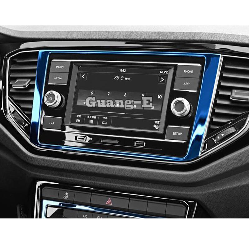 Car Display Bar Navigation Decorative Frame For Volkswagen VW T-ROC TROC 2017 2018    Stainless Steel Interior 1pcs